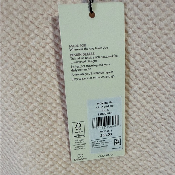 NWT Calia Women's Side Zip Faded Pink Crew Neck Tunic - Women’s Medium - Picture 3 of 16